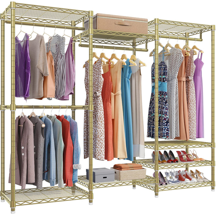 Seville Classics Closet Garment Organizer with Metal Hanging Rod Wardrobe  Storage System, w/ Steel Shelves for Clothes, Shirts, Jackets, Coats